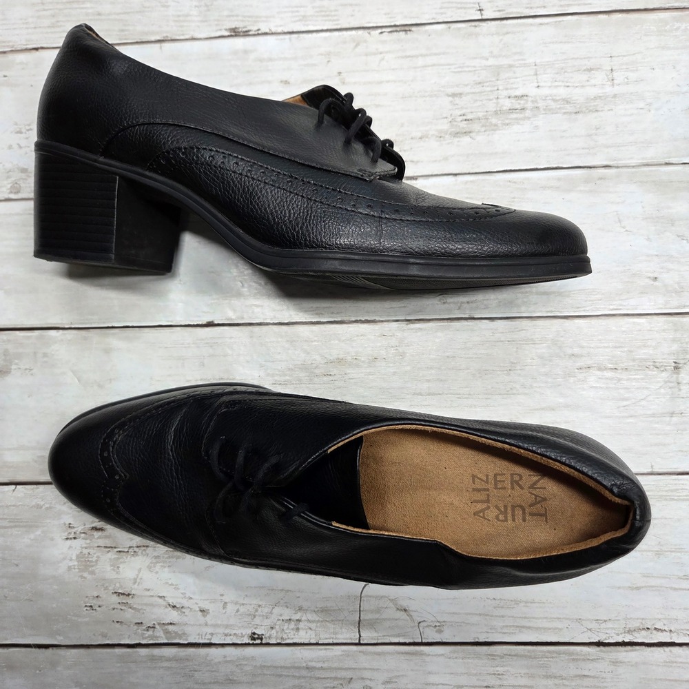 Naturalizer Herlie Wingtip Oxford Block Heel Women 11M Black Brogue Lace Up